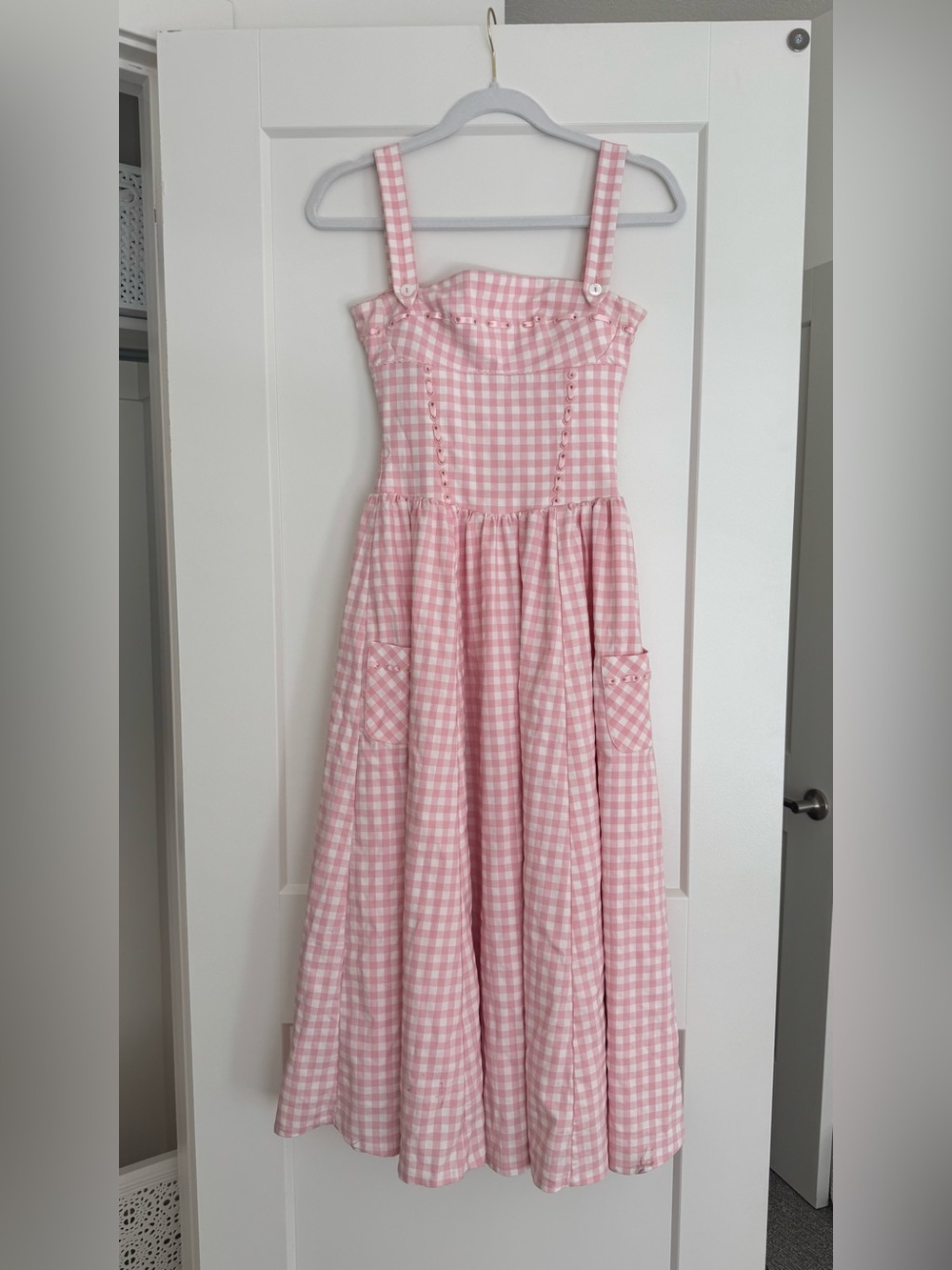 House of CB Vivien Pink Gingham Midi Dress - Picture 3 of 6